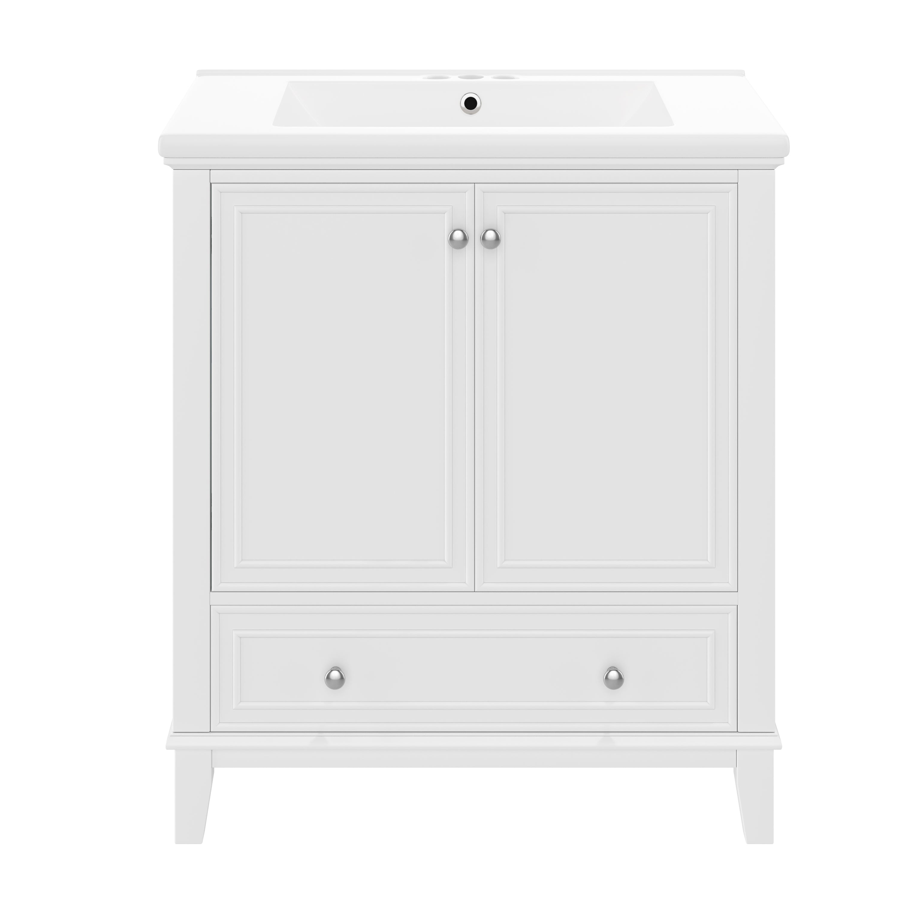 VanityFus 28.6-in White Bathroom Vanity Single Sink Combo Undermount with Ceramic Top 2 doors 1 drawer